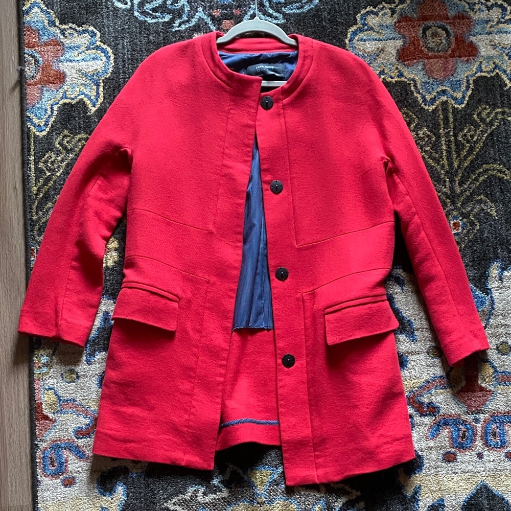 Zara Vibrant Red Button-Up Coat